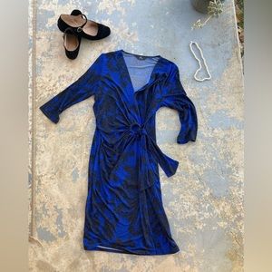 Women's Nina Leonard Blue Faux Wrap Dress